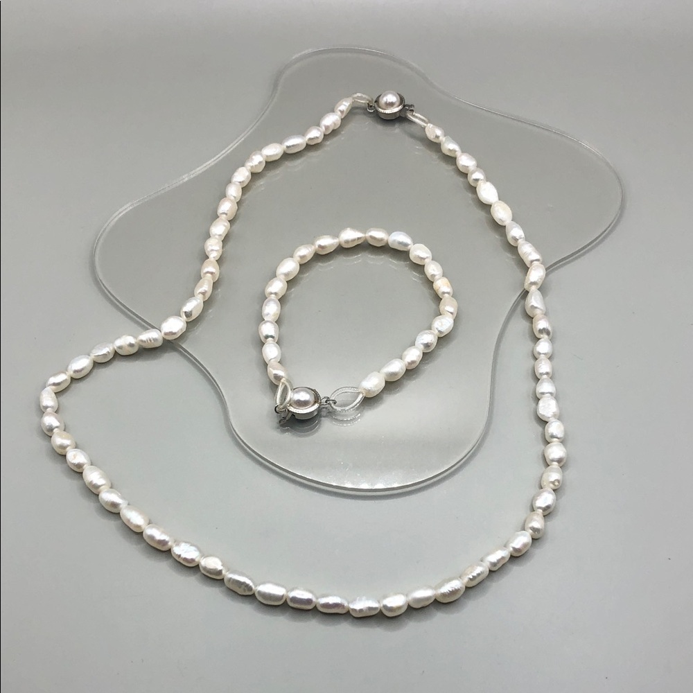 Freshwater potato ring baroque pearls jewelry set necklace and bracelet-classy
